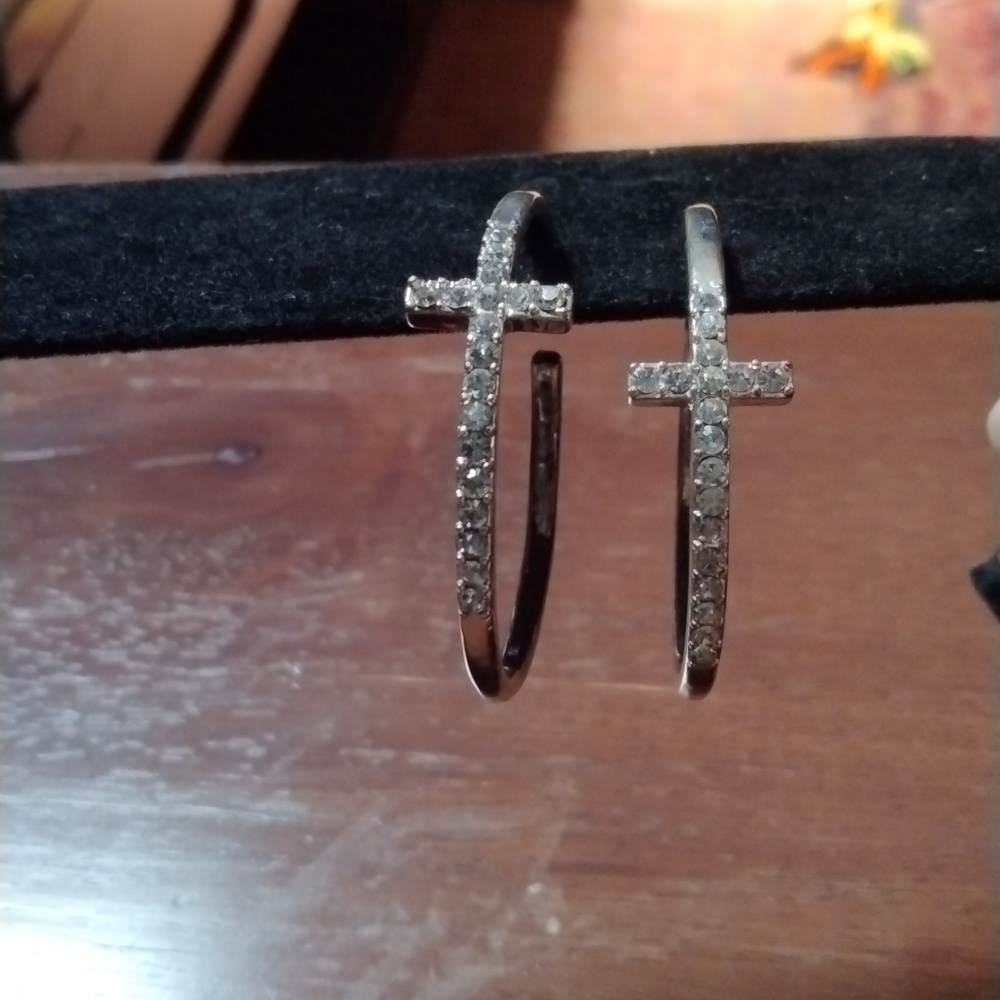 Silver Cross Hoop Earrings
